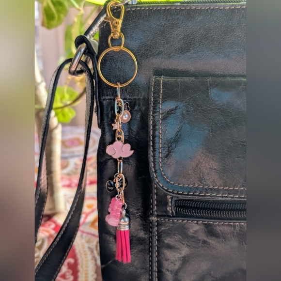 Hand Crafted Accessories - Charming Gold and Pink Keychain with Cute Charms
